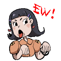 a cartoon of a girl with the word ew above her