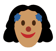 a clown with black hair and a red nose