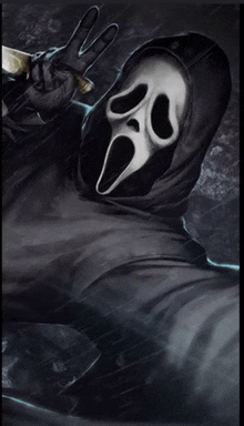 a painting of a ghost face with a hood on