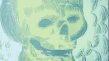 a close up of a drawing of a skeleton with a smile on it .