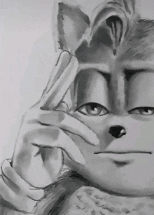 a black and white drawing of sonic the hedgehog
