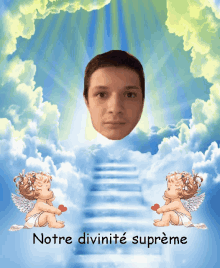 a picture of a man in heaven with the words notre divinite supreme below