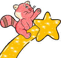 a cartoon drawing of a pink cat reaching for a star