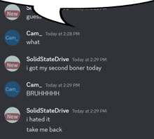 a screenshot of a discord conversation between solidstate drive and cam