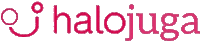 a logo for halojuga is displayed in red on a white background