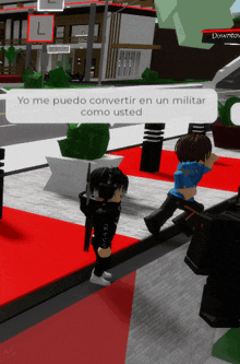 a cartoon character says yo me puedo convertir en un militar como usted in a video game