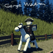 george washington is riding a stuffed horse in a video game