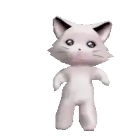 a white cat with black ears and blue eyes standing on a white background