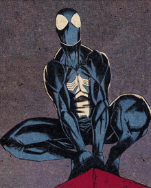 a drawing of a man in a black spiderman costume