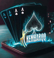 a stack of playing cards with the words kembarqq on the bottom right