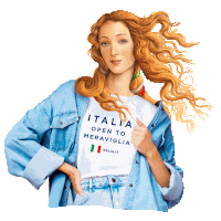 a painting of a woman wearing an italia open to meraviglia shirt