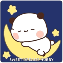 a cartoon panda is sleeping on a crescent moon