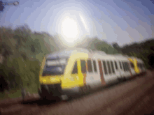 a blurred image of a train that says ' a ' on the front