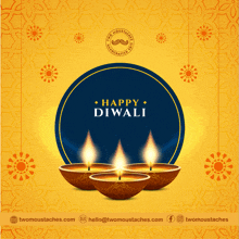 a happy diwali greeting card with three lit candles