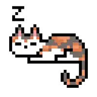 a pixel art drawing of a calico cat with a long tail .