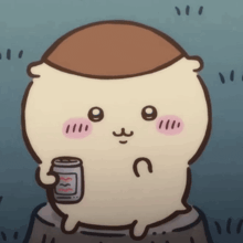 a cartoon drawing of a person holding a can