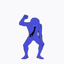 a drawing of a blue figure with a black tie on