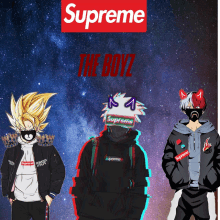 a poster for supreme the boyz with a galaxy background