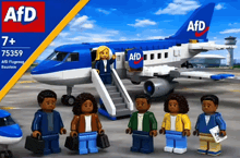 a lego airplane with afd on the side