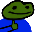 a cartoon frog is giving a thumbs up while wearing a blue shirt .