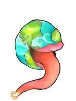 a cartoon drawing of a worm with a long tongue sticking out