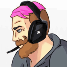 a cartoon drawing of a man with a beard wearing headphones