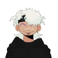 a drawing of a person with white hair and a black hoodie