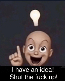 a cartoon character with a light bulb above his head says " i have an idea "