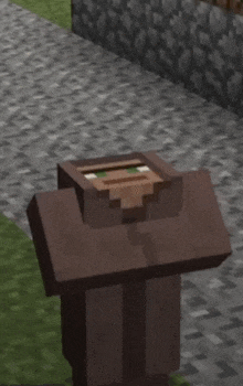 a minecraft villager is standing on a sidewalk next to a brick wall .