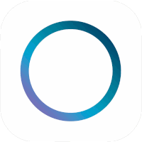 a blue circle on a white background with a purple border