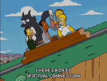 a cartoon of homer simpson on a roller coaster with the words there 's a deep spiritual connection