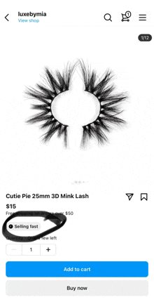 a screenshot of a cutie pie 25mm 3d mink lash on an app