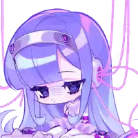 a drawing of a girl with purple hair and headphones on
