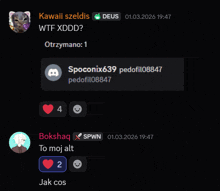 a screenshot of a conversation between kawaii szeldis and spoconix639