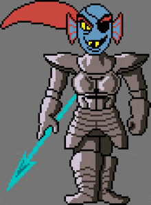 a pixel art drawing of a knight holding a sword