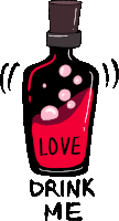 a drawing of a bottle with the words love drink me on it