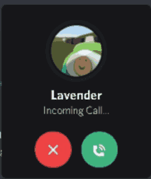 a screenshot of a phone call with the name lavender incoming call