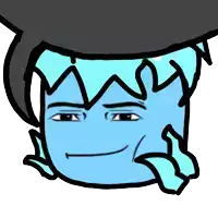 a drawing of a blue face with a black hat on