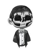 a drawing of a man in a tuxedo with a skeleton face painted on his face