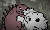 a cartoon drawing of a dinosaur and a ghost with x 's on them