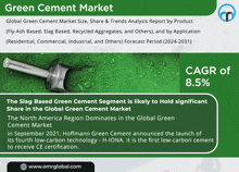 an advertisement for a green cement market with a picture of a hammer