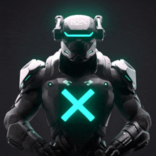 a robot with a green x on its chest