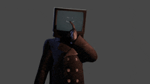 a man with a monitor on his head has a smiley face on the screen