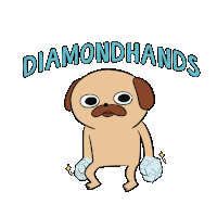 a pug dog is holding two diamonds in his paws and the words diamondhands are above him