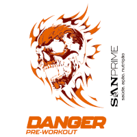 a logo for danger pre-workout with a skull