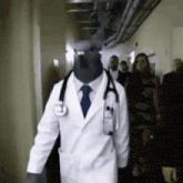 a doctor with a pigeon head and stethoscope around his neck