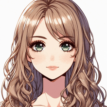 a girl with long brown hair and green eyes