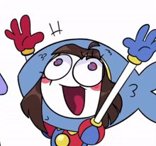 a cartoon character is holding a sword with the number 3 written on it