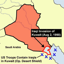 a map showing us troops contain iraqis in kuwait op desert shield