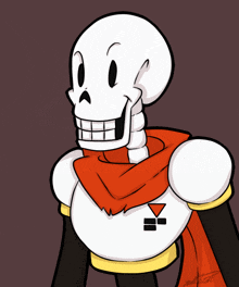 a cartoon drawing of papyrus with a red scarf